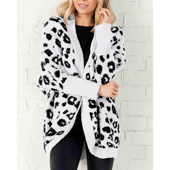 Womens Long Sleeve Open Front Fall Fashion Loose Knit Printed Winter Coats - Picture 4 of 4